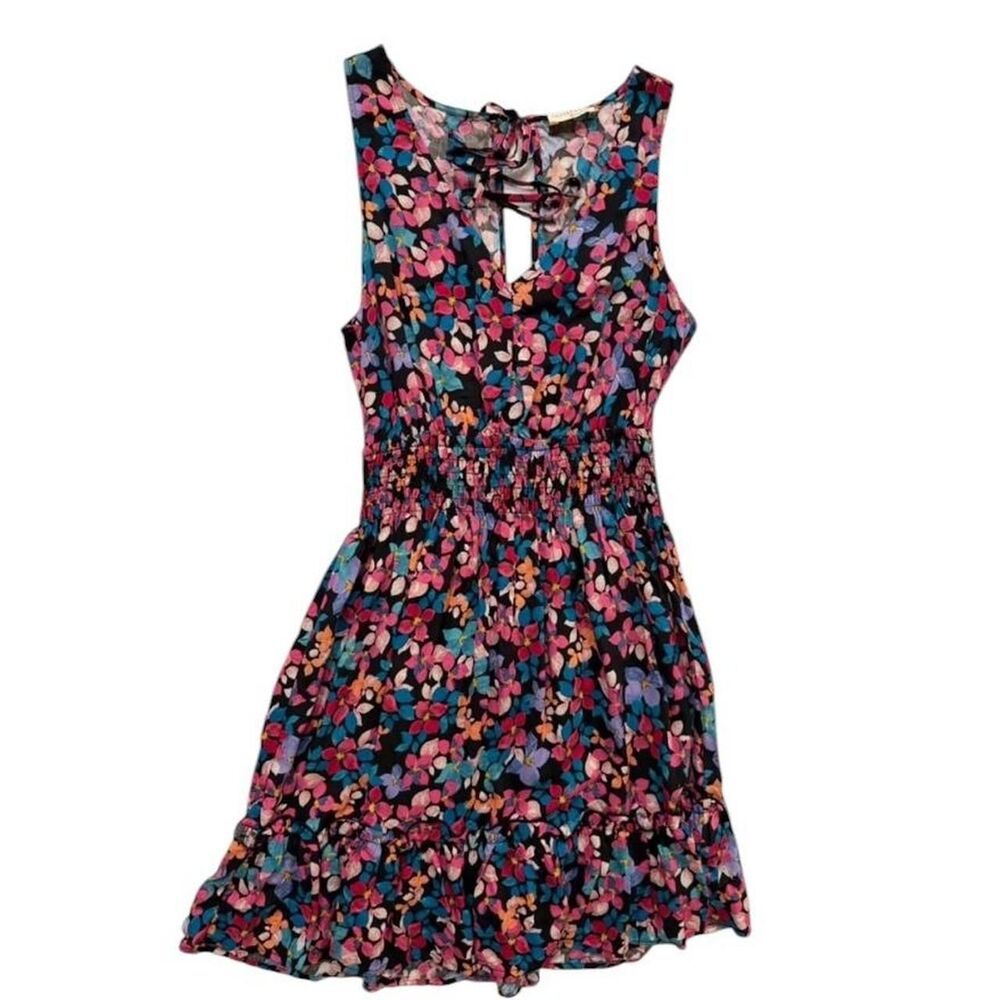 Lovestitch multicoloured floral mini dress with tie back detail